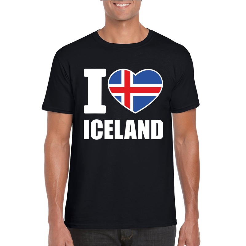 Zwart I love Ijsland fan shirt heren