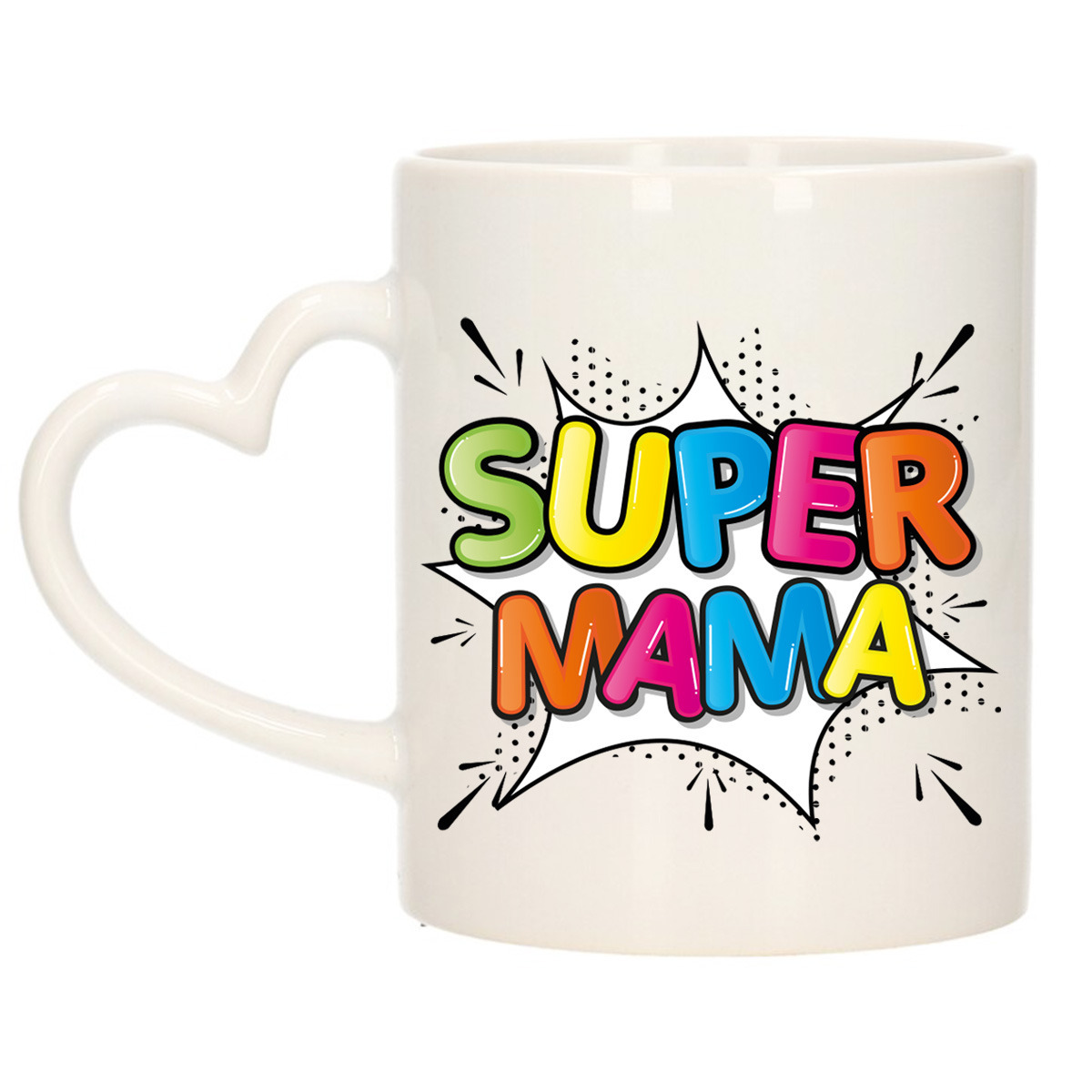 Cadeau koffie/thee mok voor mama - wit - super mama - hartjes oor - 300 ml - Moederdag