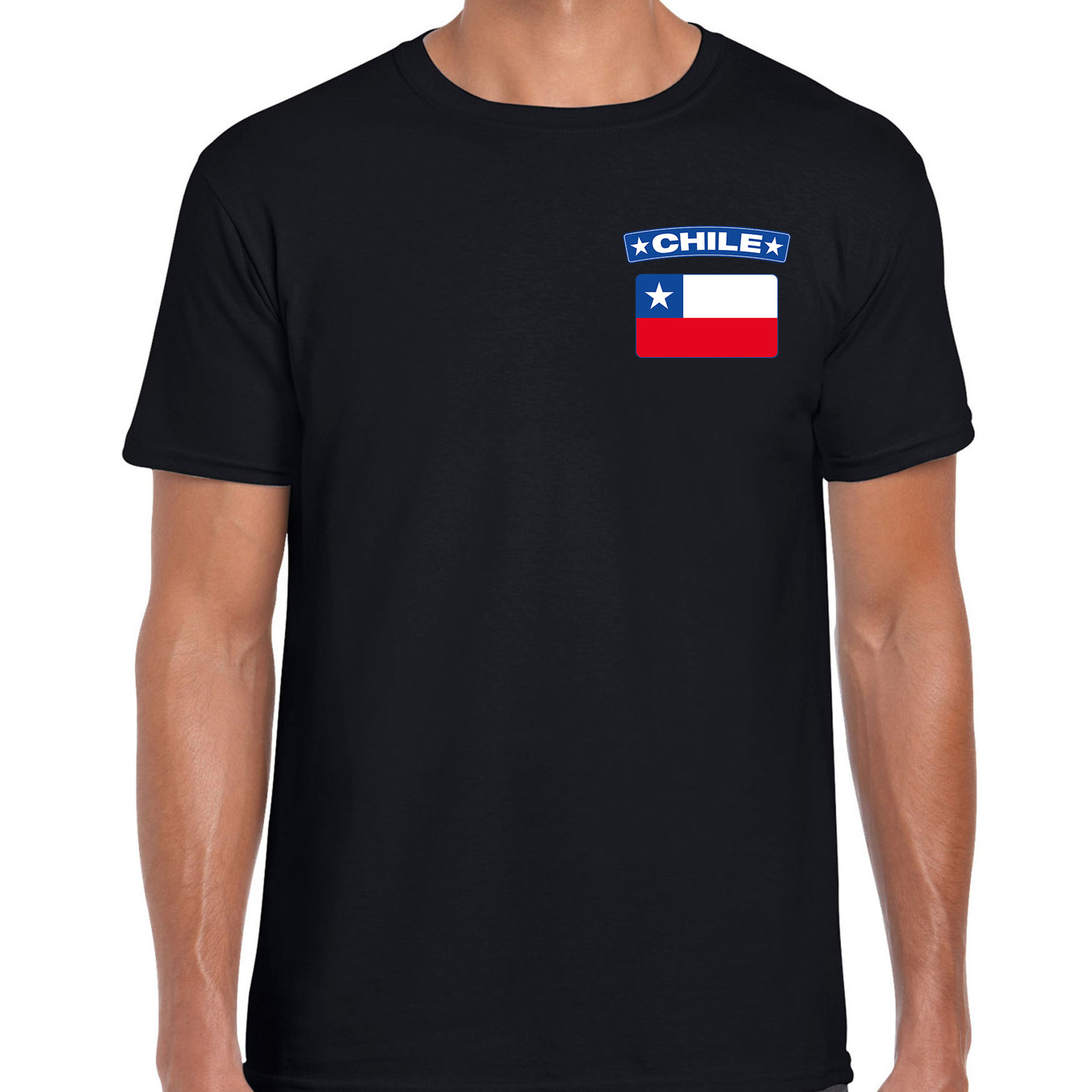 Chile t-shirt met vlag Chili zwart op borst voor heren