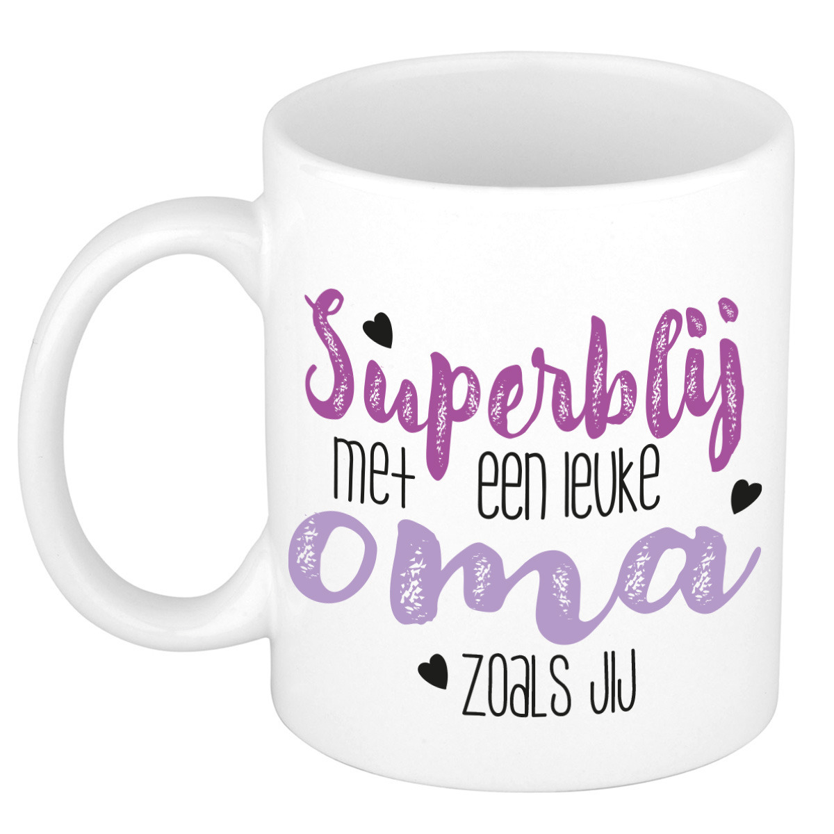 Cadeau koffie/thee mok voor oma - paars - super blij - keramiek - 300 ml