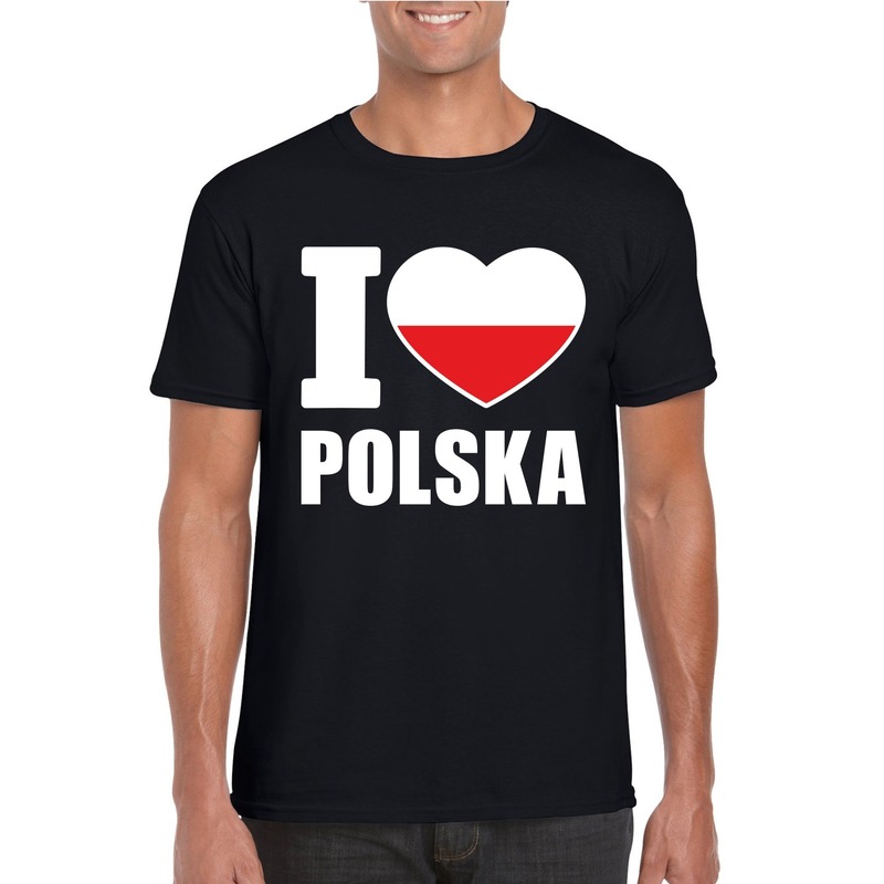 Zwart I love Polen fan shirt heren