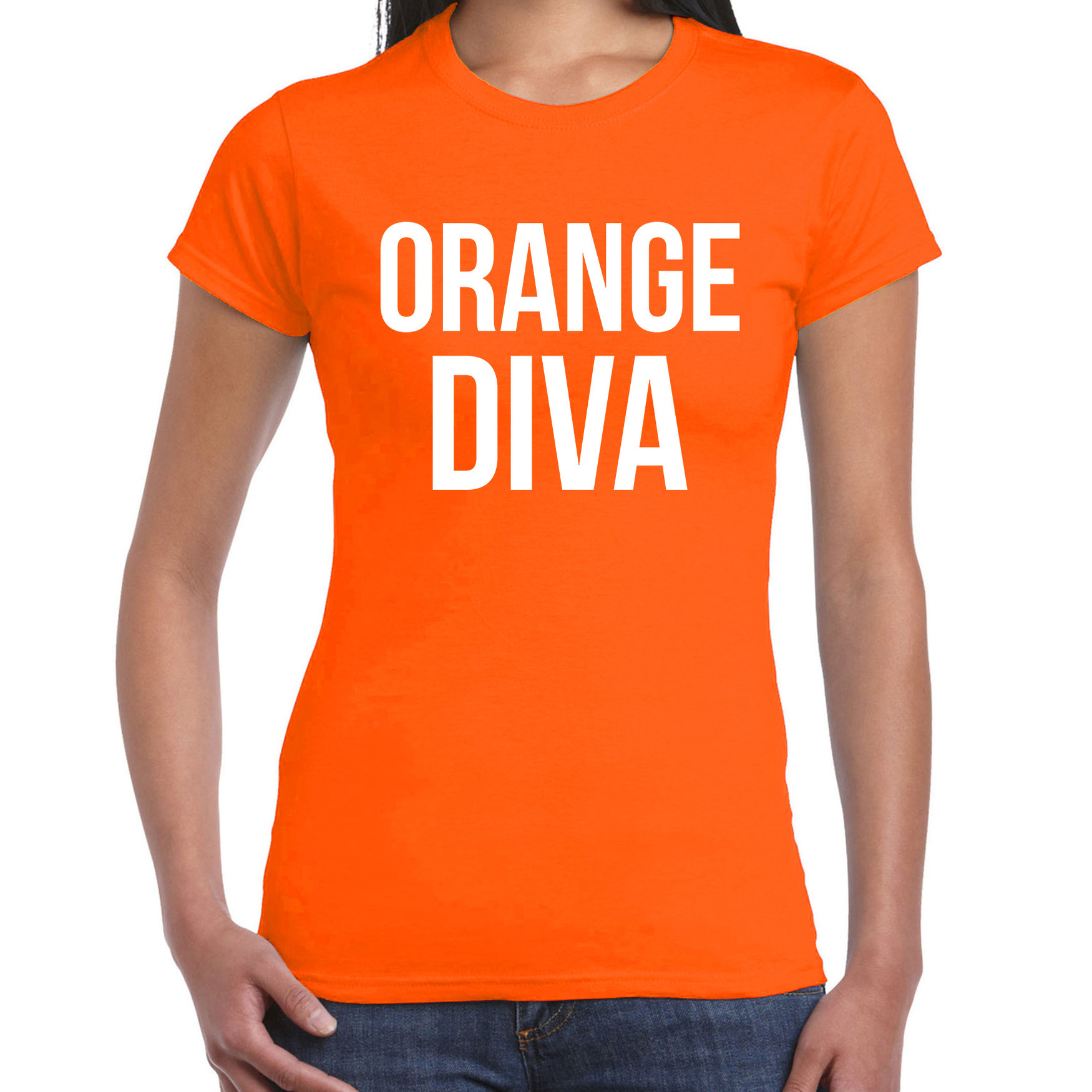 Koningsdag t-shirt orange diva oranje voor dames
