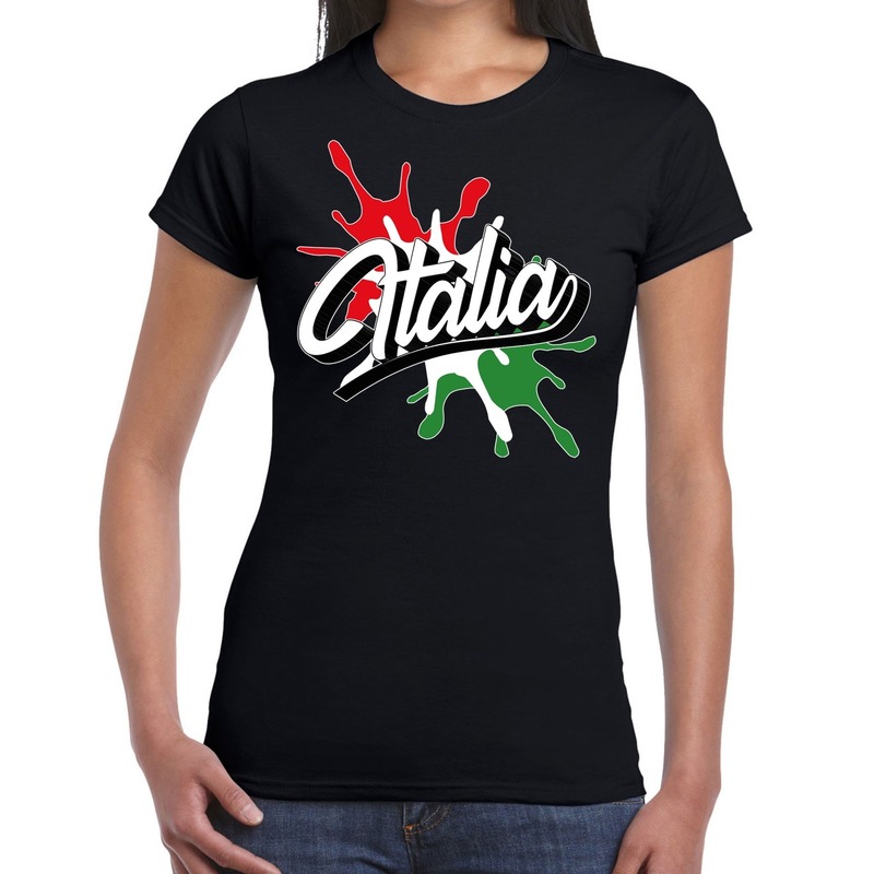 Italia - Italie vlag kleuren t-shirt - spetters - zwart - voor dames - supporters