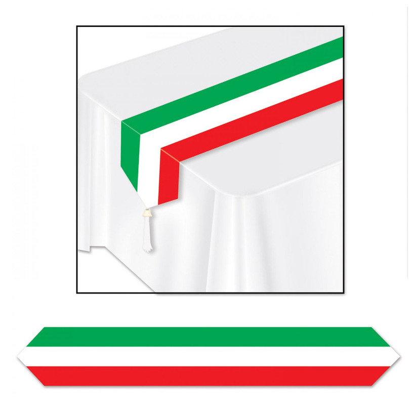 Tafelloper vlag Italie - rood wit groen - 180 x 28 cm - papier - Landen thema decoratie