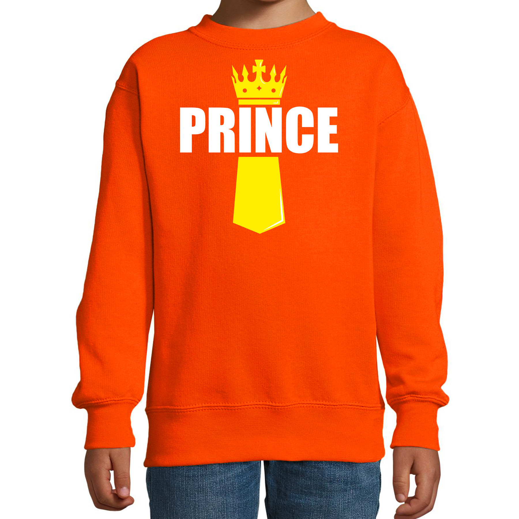 Koningsdag sweater / trui Prince met kroontje oranje voor kinderen