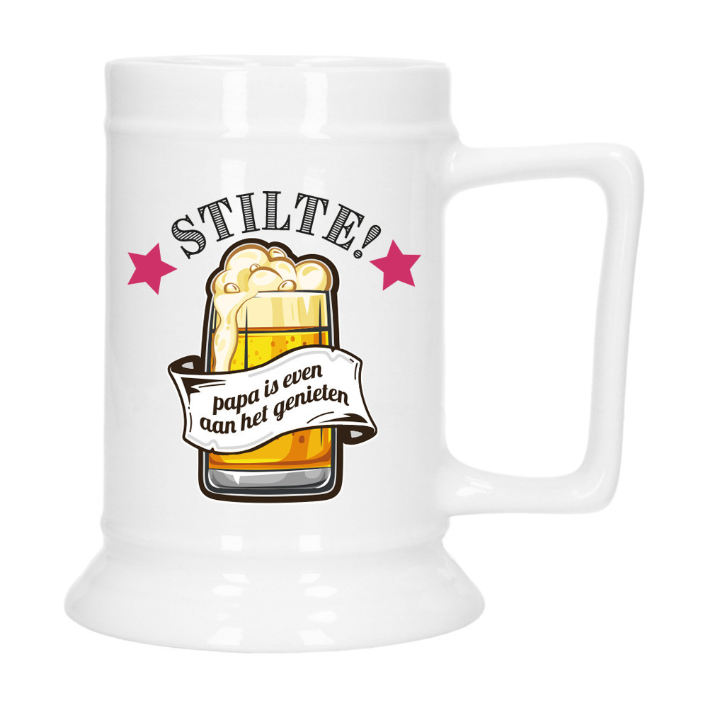 Cadeau Bierpul voor papa - rood - stilte! - keramiek - 530 ml - Vaderdag