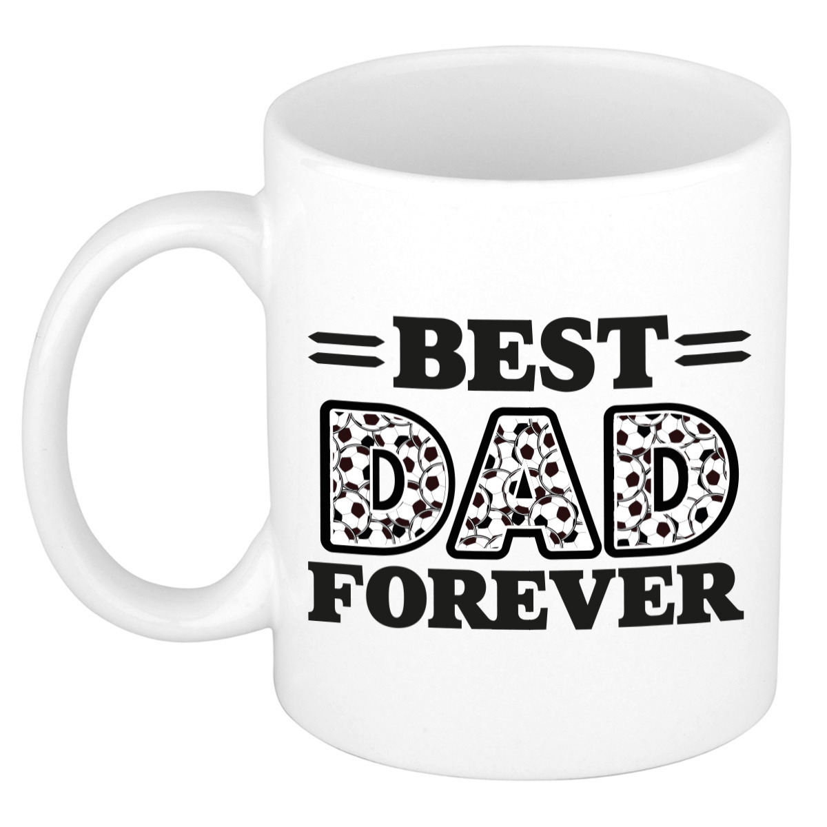 Cadeau koffie/thee mok - de beste papa voor altijd - voetbal - wit - 300 ml - keramiek