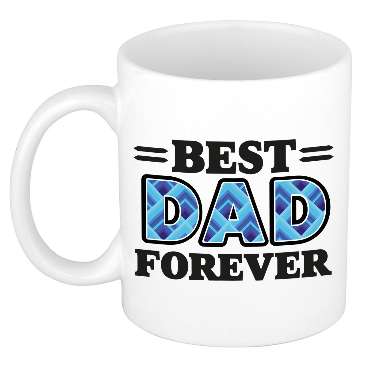 Cadeau koffie/thee mok - de beste papa voor altijd - vierkantjes - blauw - 300 ml - keramiek