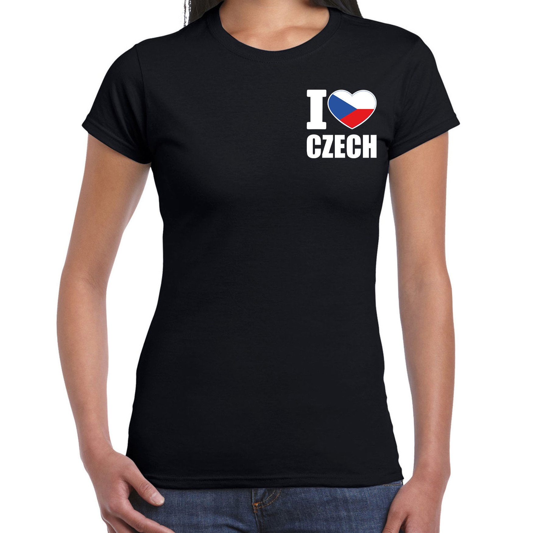 I love Czech t-shirt Tsjechi? zwart op borst voor dames