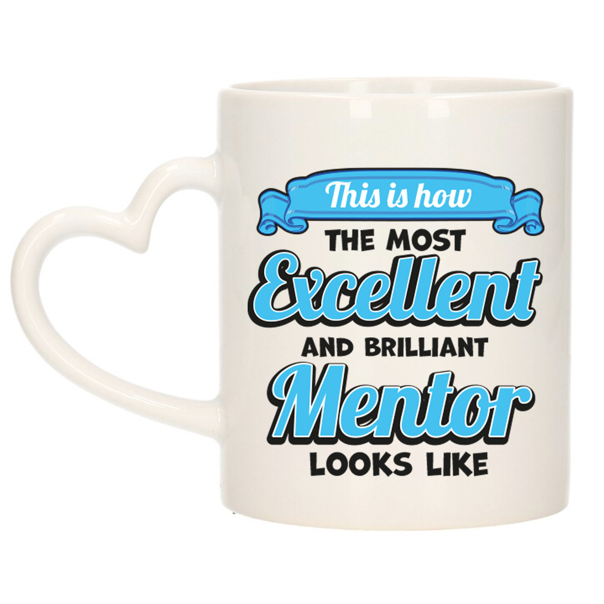 Cadeau koffie/thee mok - excellent leraar/mentor - blauw - keramiek - 300 ml