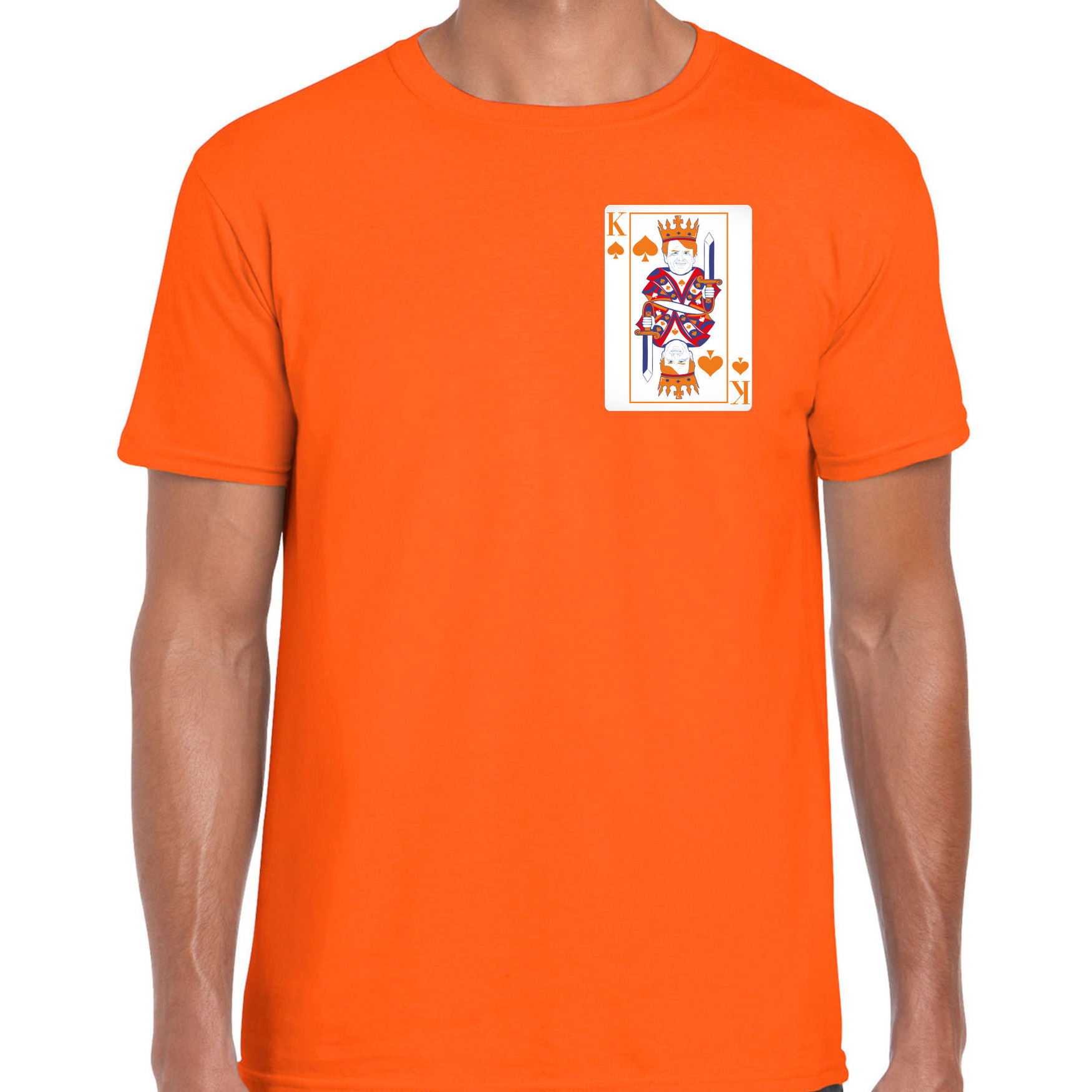 Koningsdag T-shirt voor heren - kaarten koning - oranje - feestkleding
