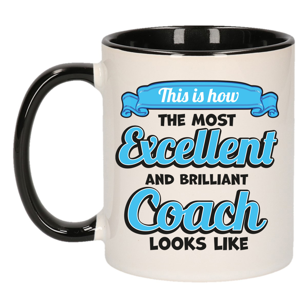 Cadeau koffie/thee mok - excellent trainer/coach - zwart - keramiek - 300 ml