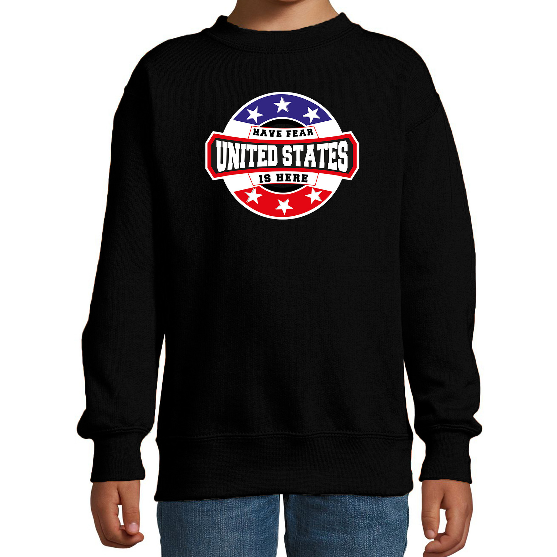 Have fear United States is here / Amerika supporter sweater zwart voor kids