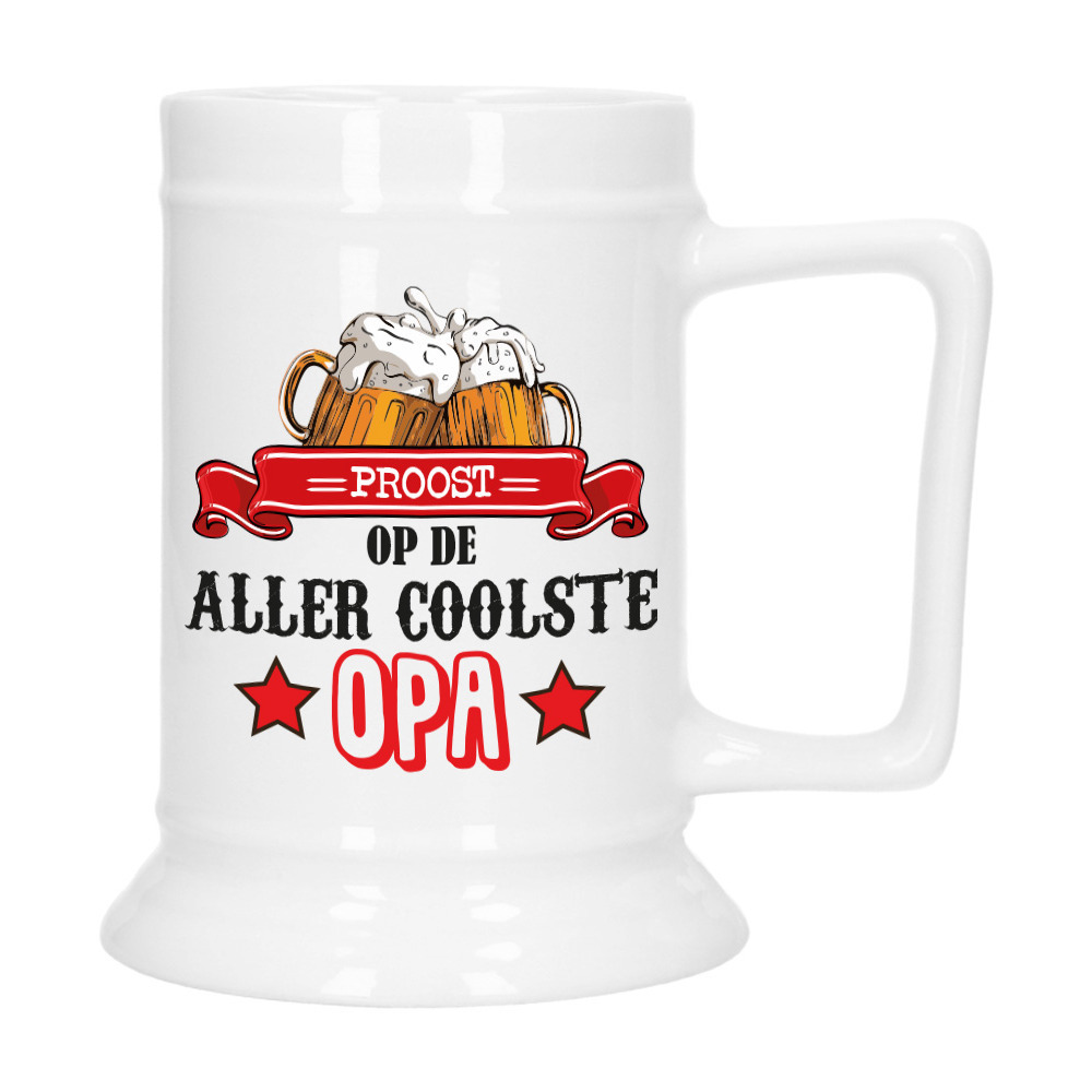 Cadeau Bierpul voor opa - rood - de coolste opa - keramiek - 530 ml