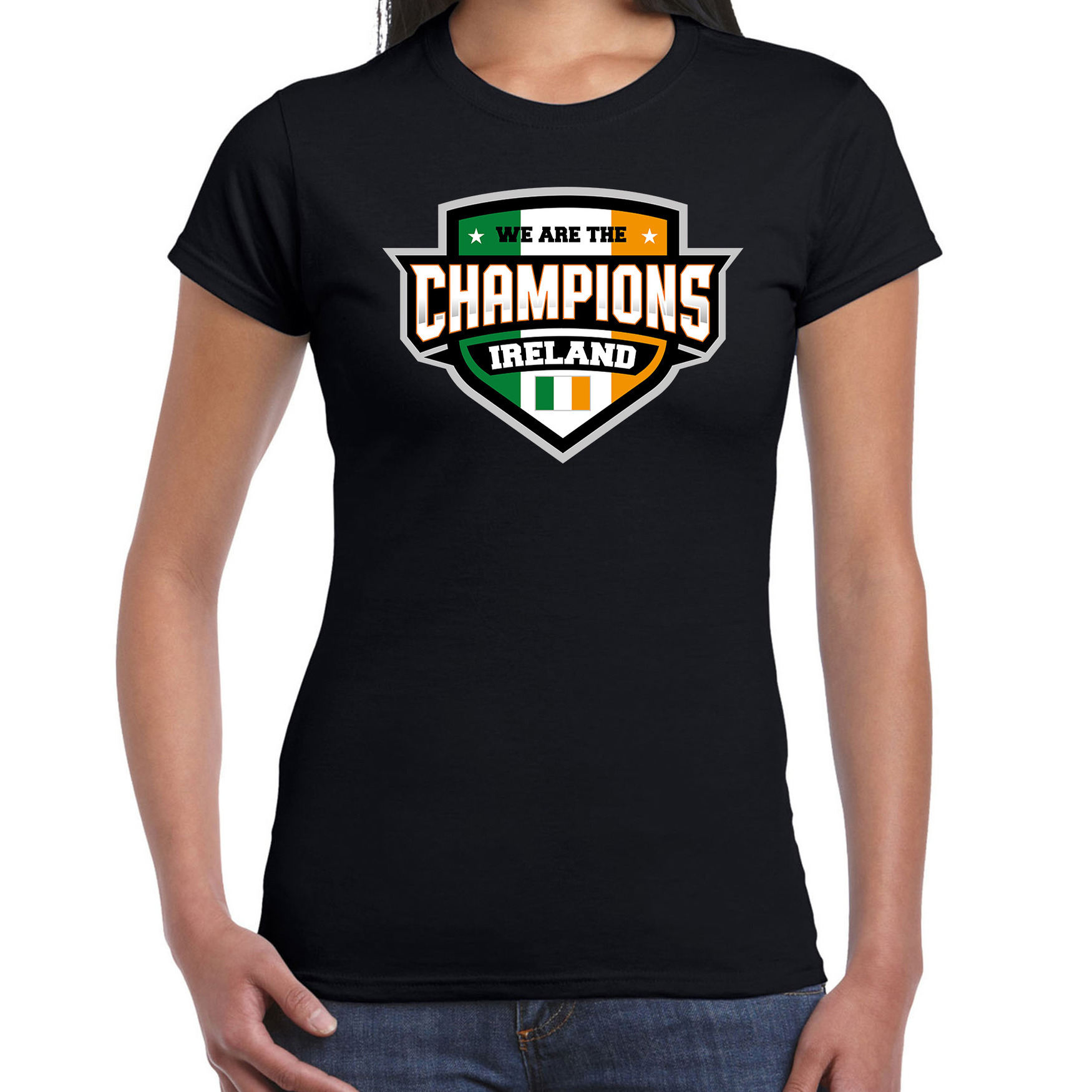 We are the champions Ireland / Ierland supporter t-shirt zwart voor dames