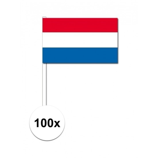 Zwaaivlaggetjes Nederland - 100x - 12 x 24 cm - handvlaggetjes - versiering - feestartikelen