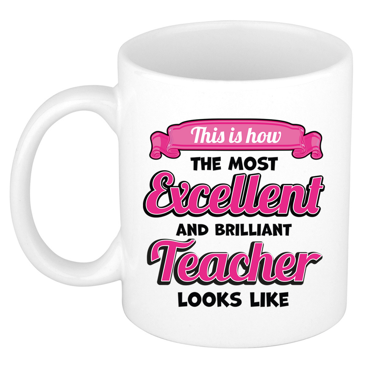 Cadeau koffie/thee mok - excellent leraar/mentor - wit - keramiek - 300 ml