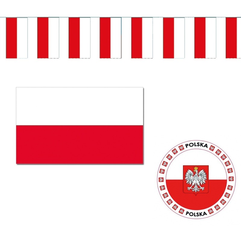 Feestartikelen Polen versiering - pakket - Poolse feestversiering - vlag - slinger - onderzetters