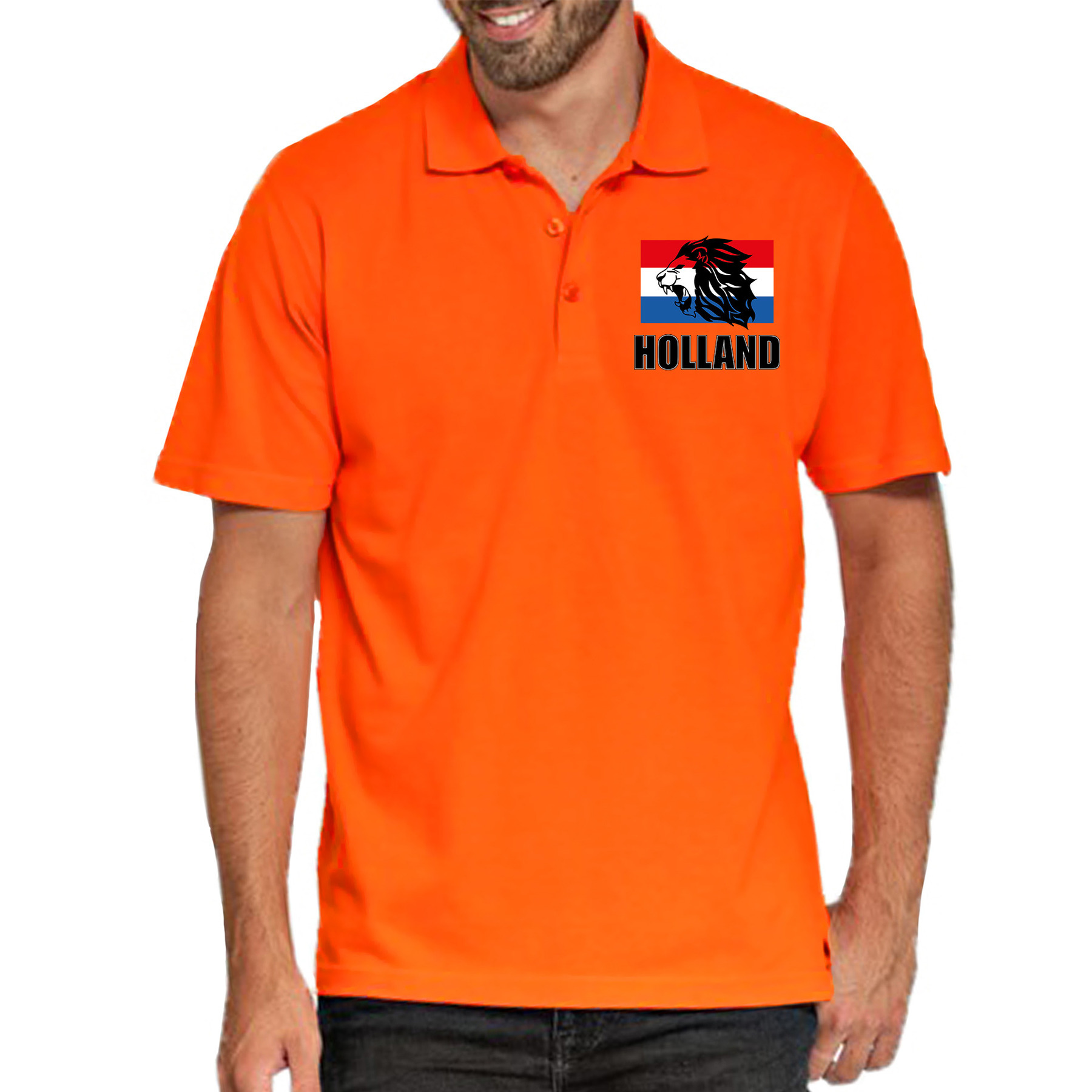 Holland met leeuw en vlag op borst oranje poloshirt Holland / Nederland supporter EK/ WK voor heren