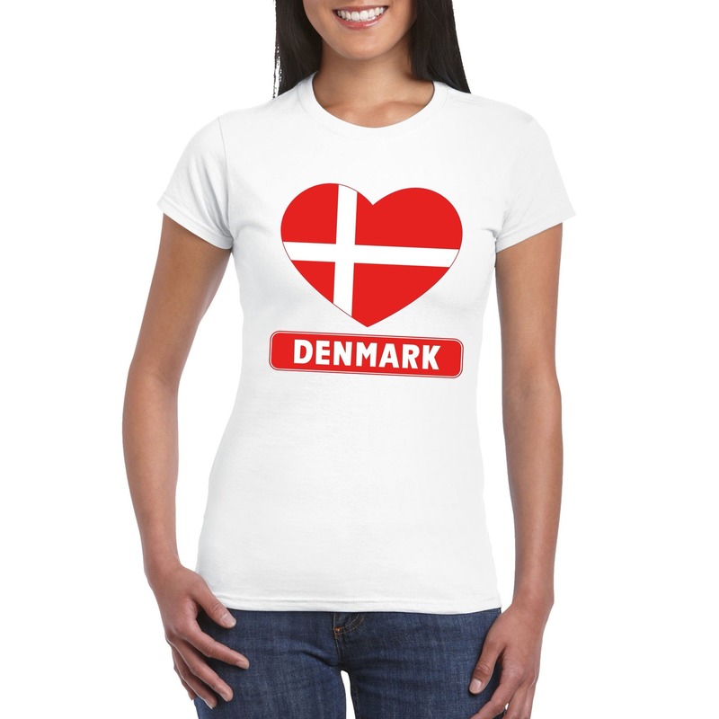 Denemarken hart vlag t-shirt wit dames