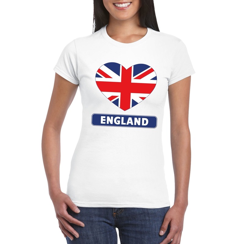 Engeland vlag hartje - t-shirt - wit - dames - supporters