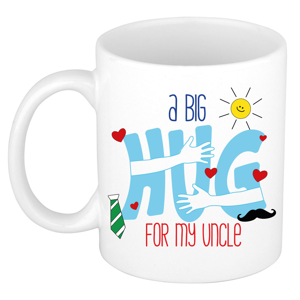 Cadeau koffie/thee mok voor oom - wit - big hug - 300 ml - verjaardag