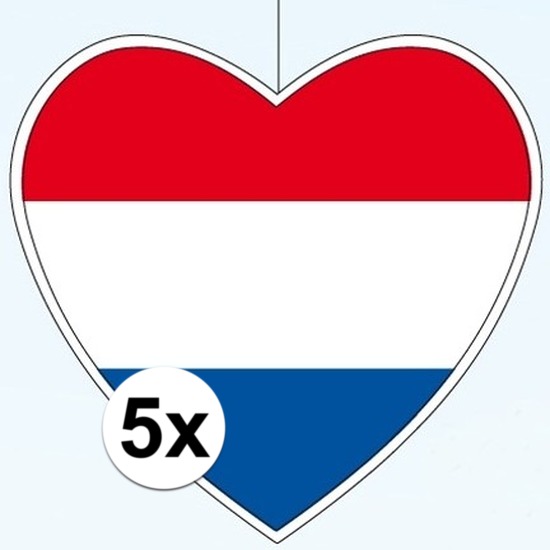 Hangdecoratie hartje van landen vlag Nederland - 5x - H28 cm - EK/WK - versiering - papier