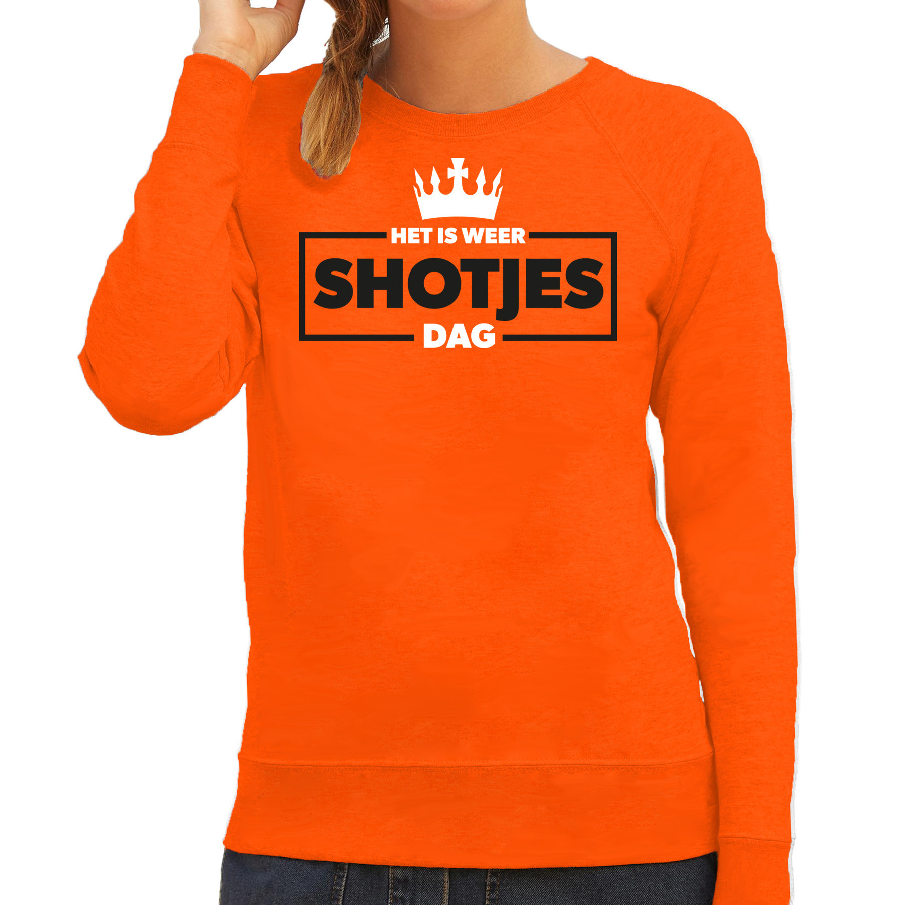 Koningsdag sweater voor dames - shotjes - oranje - oranje feestkleding