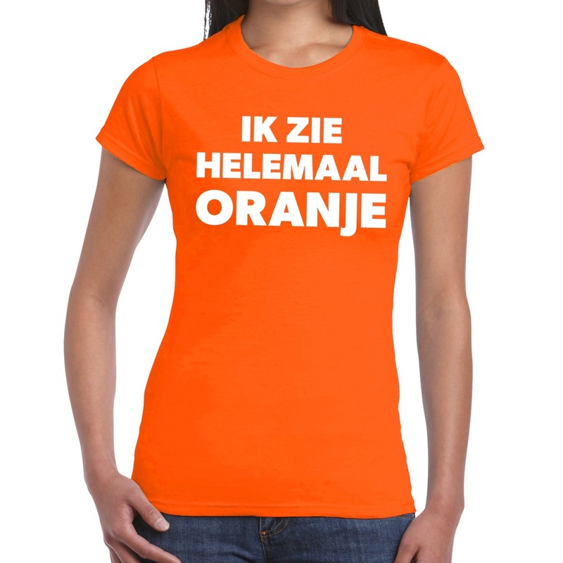 Ik zie helemaal oranje tekst t-shirt dames