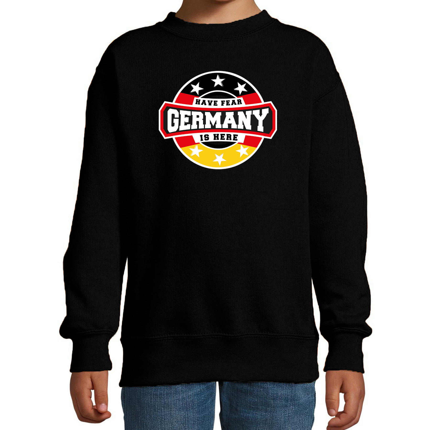 Have fear Germany is here / Duitsland supporter sweater zwart voor kids