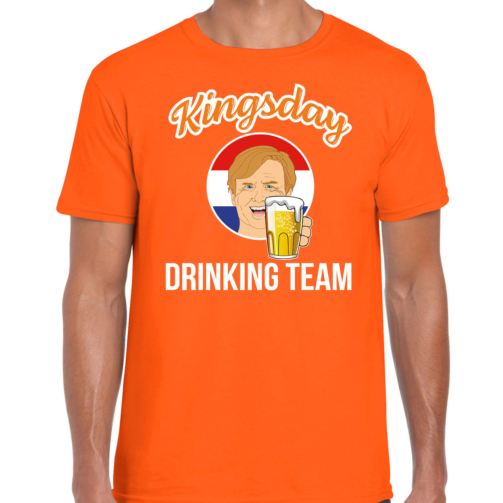 Kingsday drinking team t-shirt oranje voor heren - Koningsdag shirts