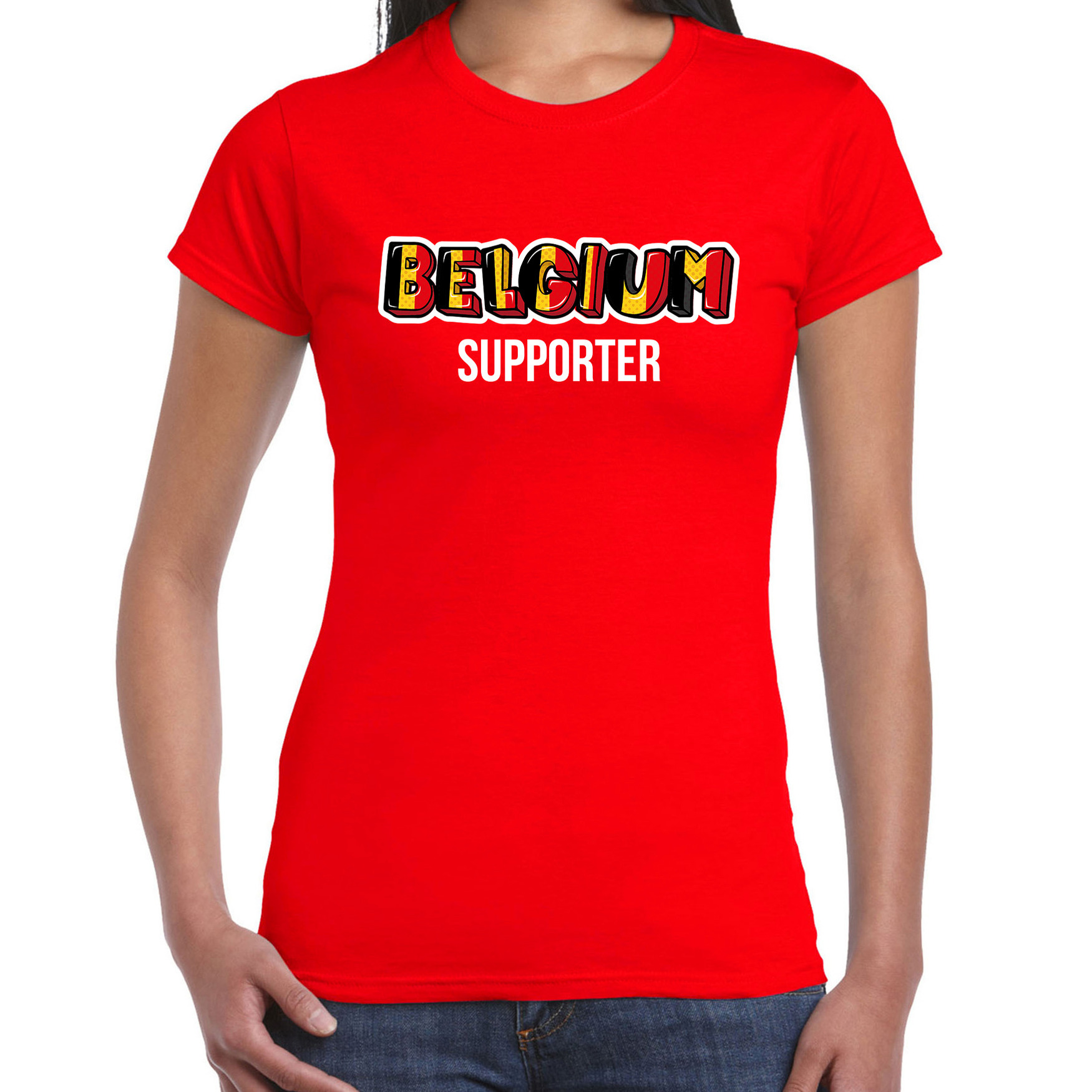 Rood t-shirt Belgium / Belgie supporter EK/ WK voor dames