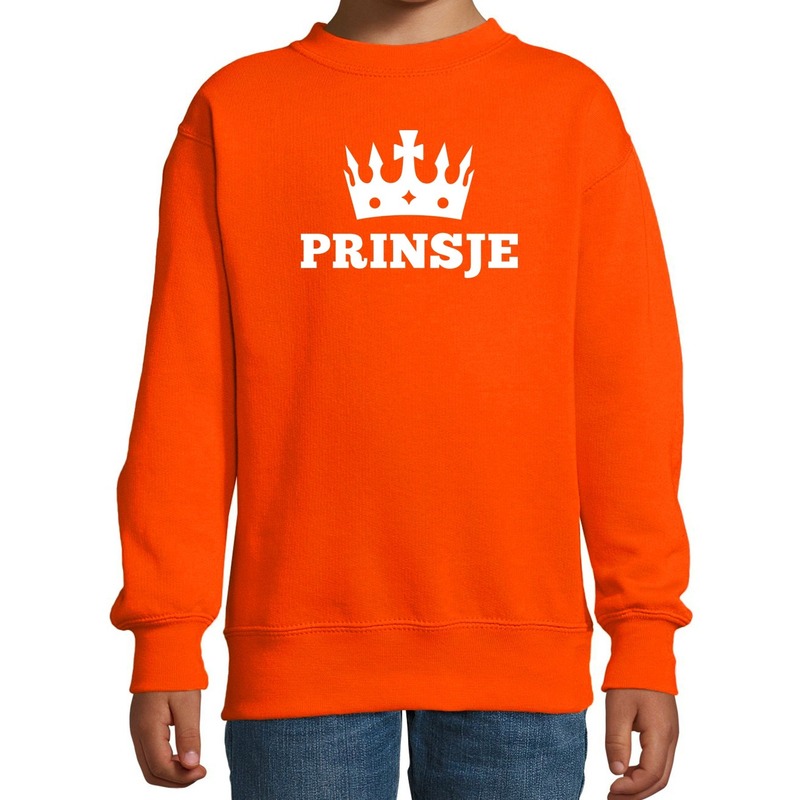 Oranje Prinsje met kroon sweater jongens