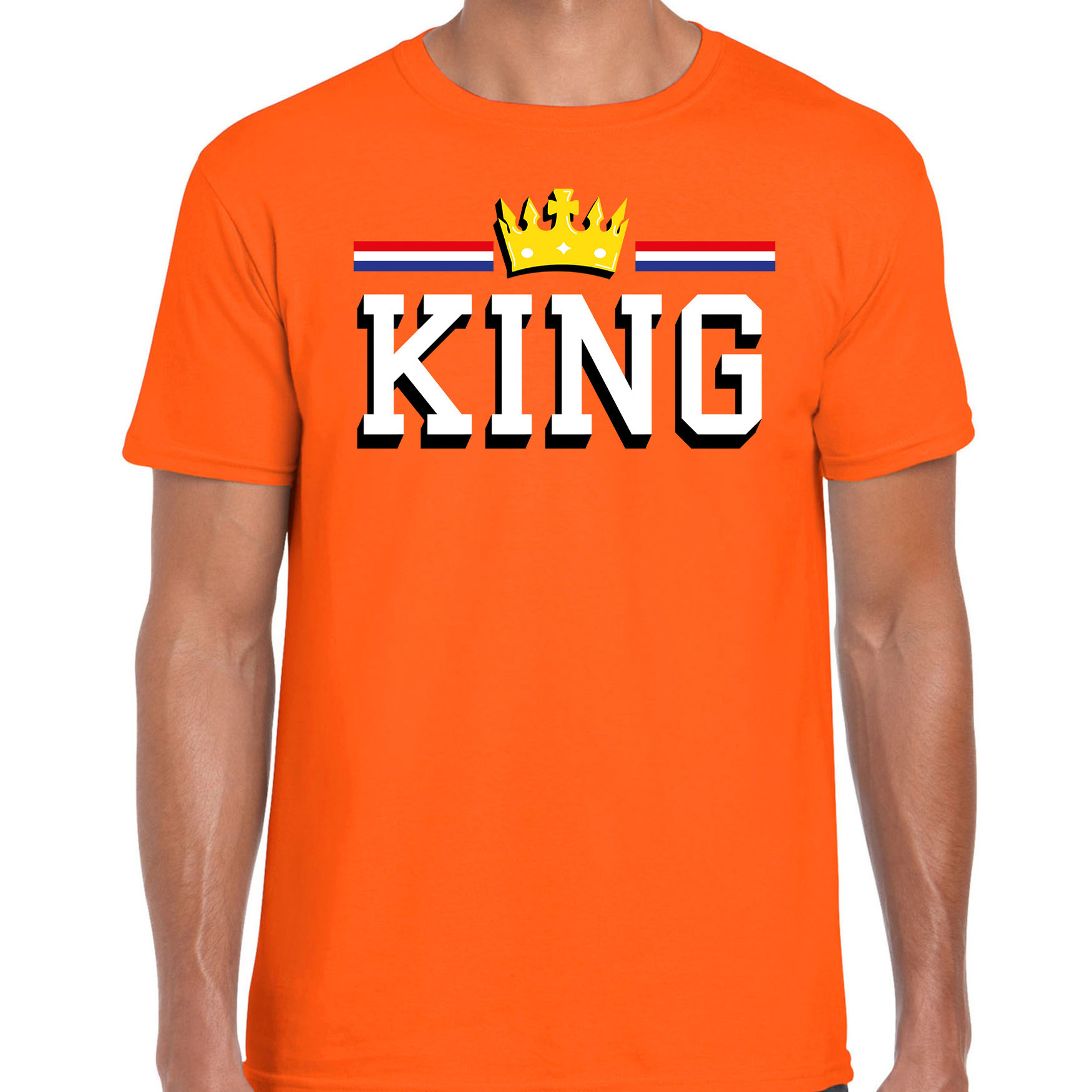 King met gouden kroon t-shirt oranje voor heren - Koningsdag shirts