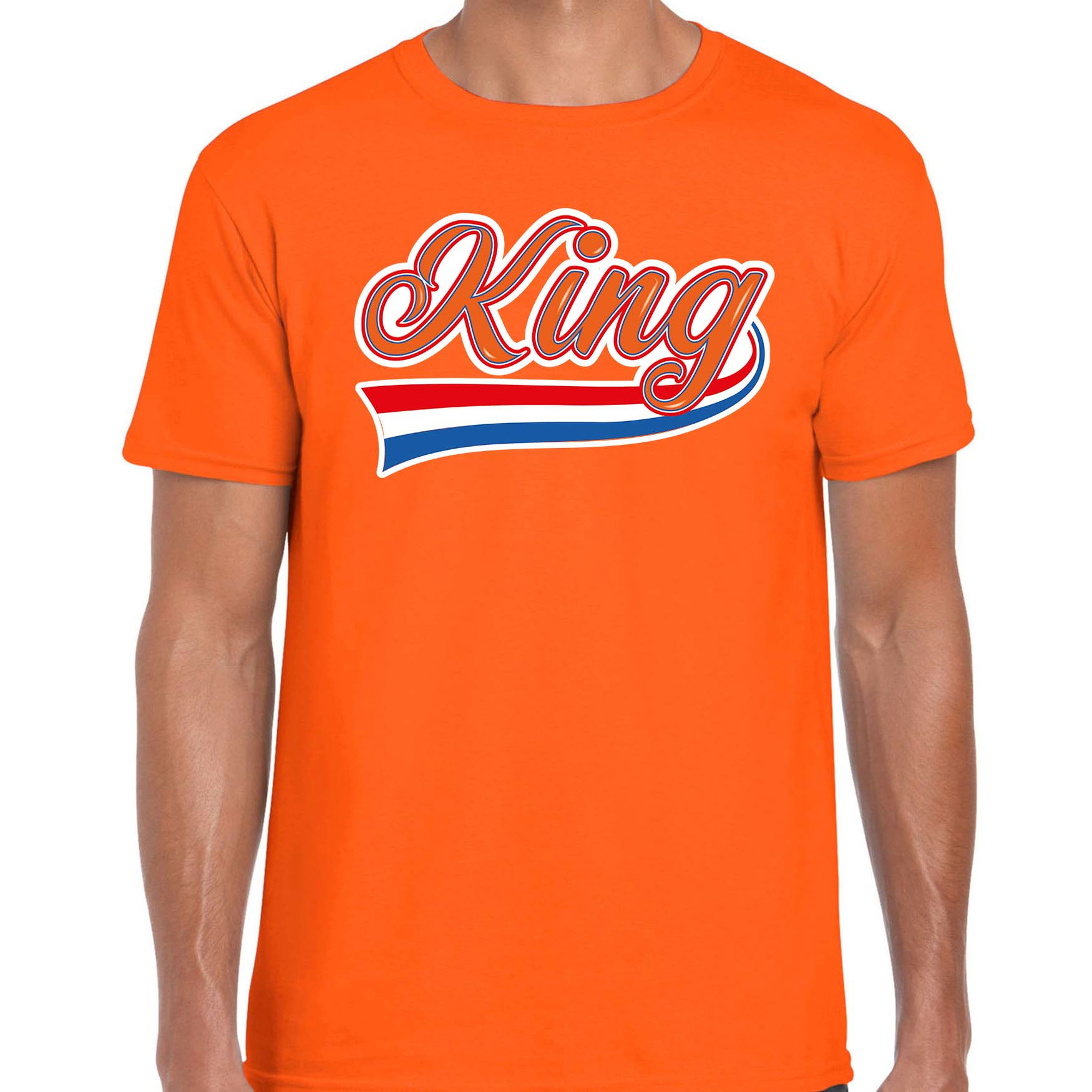 King met sierlijke wimpel t-shirt oranje voor heren - Koningsdag shirts