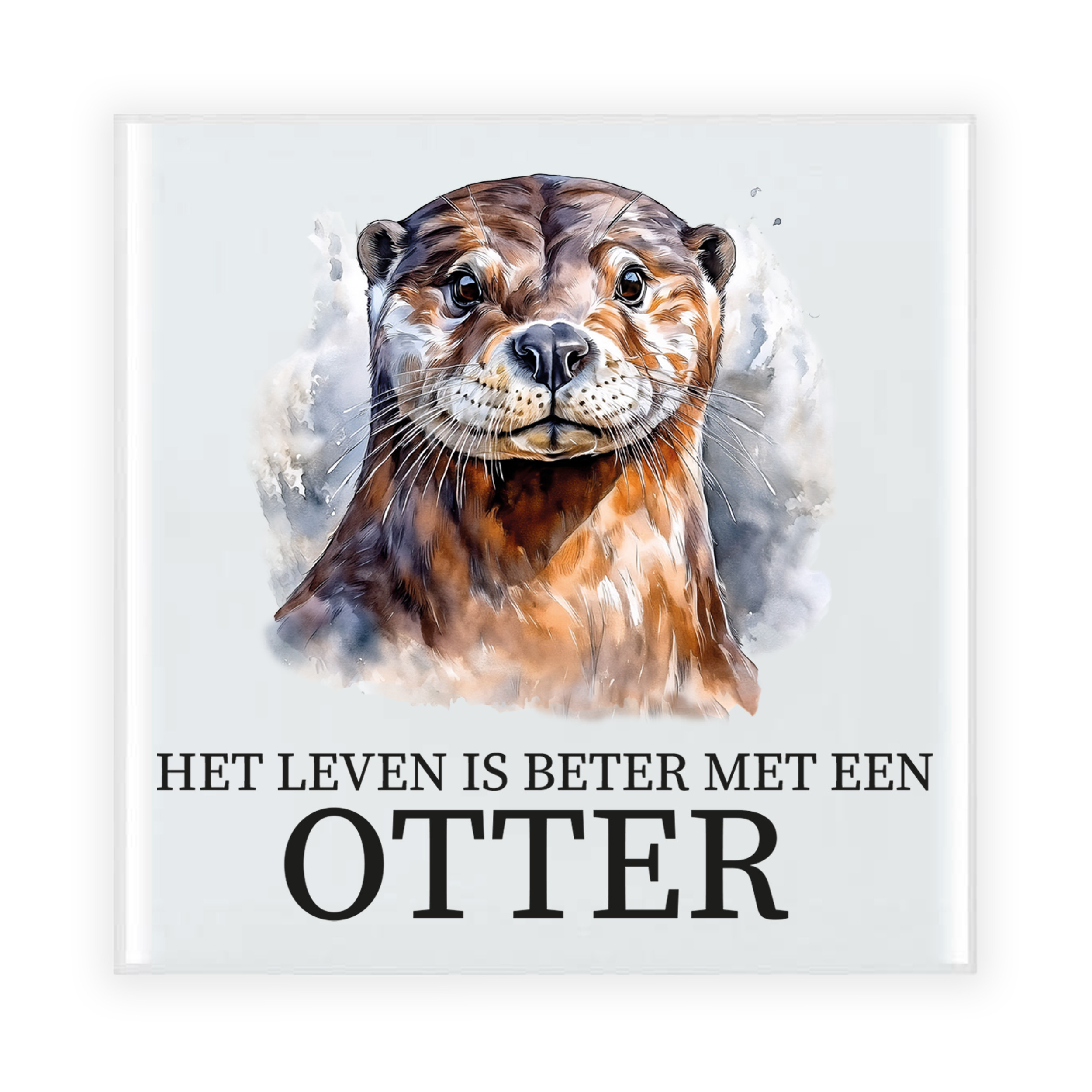 Cadeau tegel voor de familie Otter - het leven is beter met een Otter - keramiek - waterverf -
