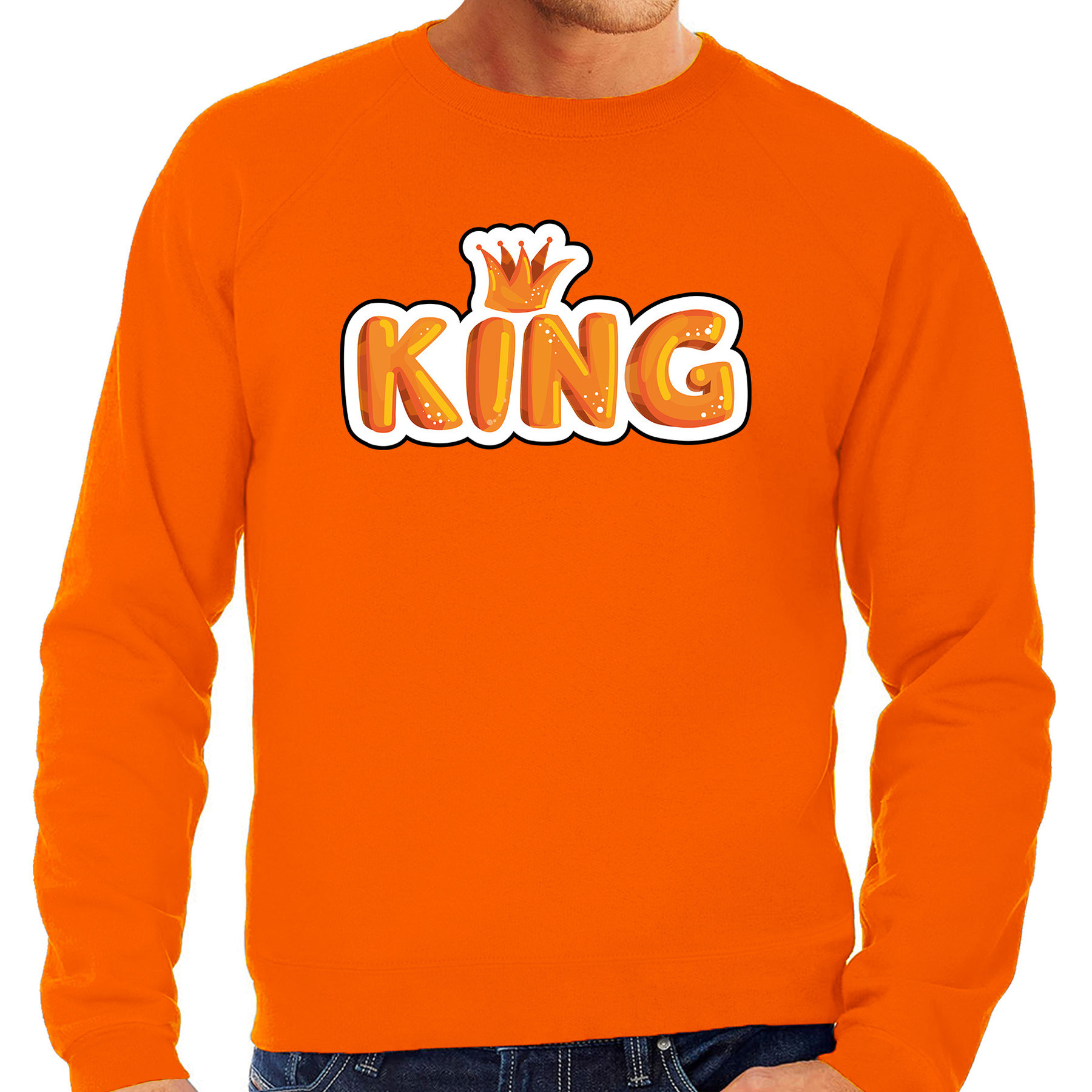 King in cartoon letters sweater oranje voor heren - Koningsdag truien