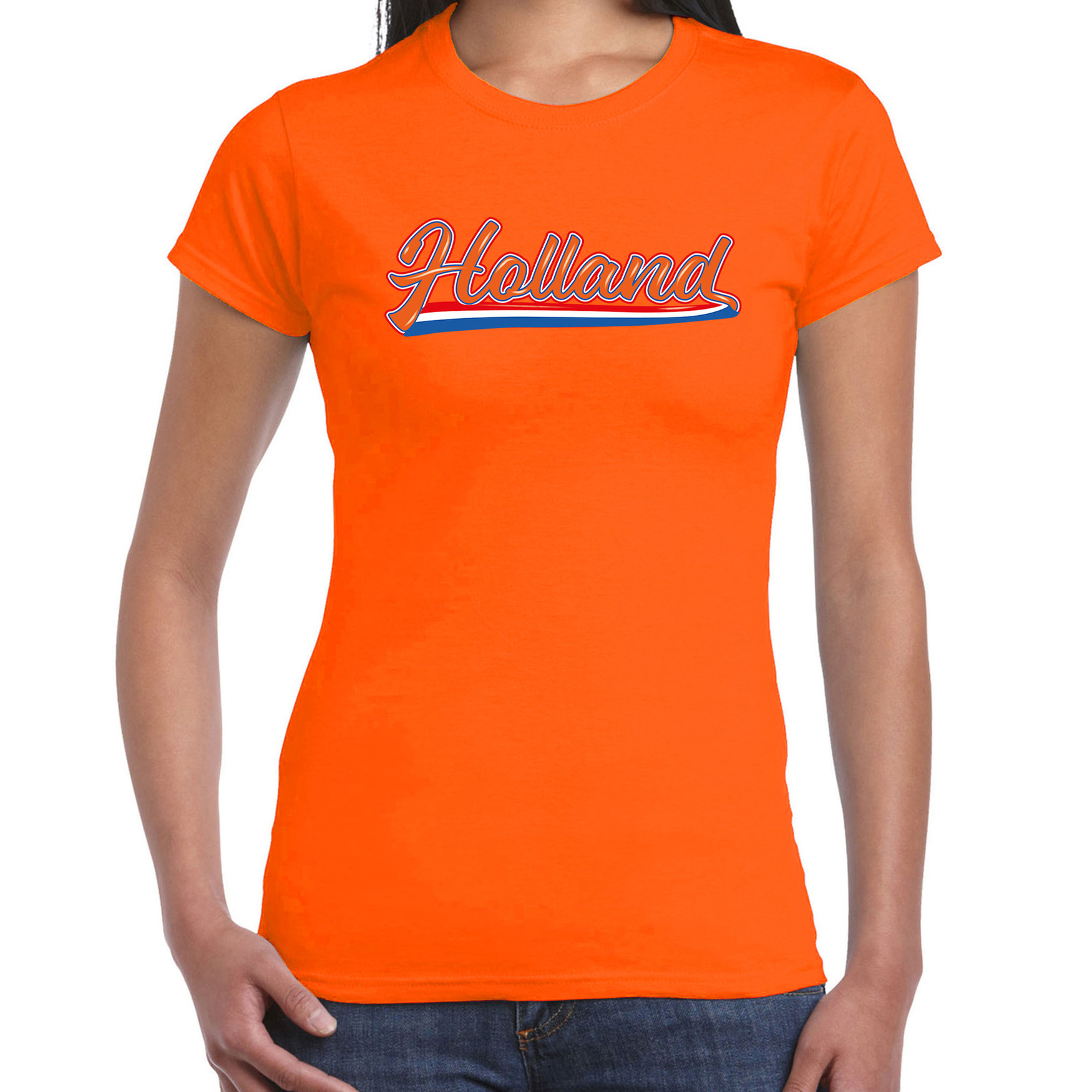 Oranje t-shirt met Nederlandse wimpel voor dames - Holland / Nederland supporter shirt EK/ Wk