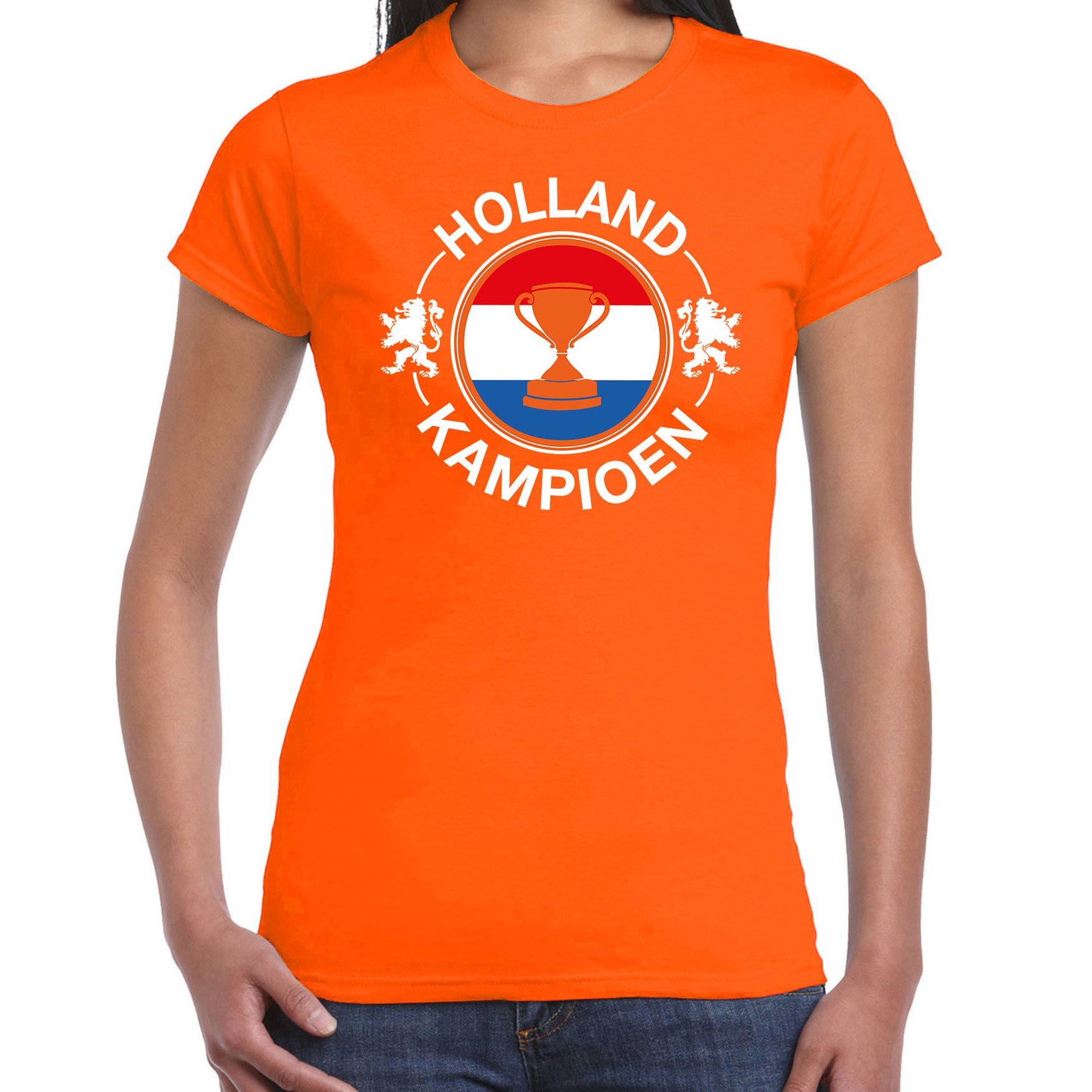 Oranje t-shirt Holland / Nederland supporter Holland kampioen met beker EK/ WK voor dames