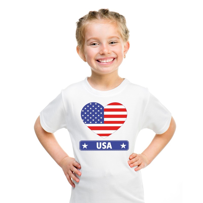 Amerika/ USA hart vlag t-shirt wit jongens en meisjes