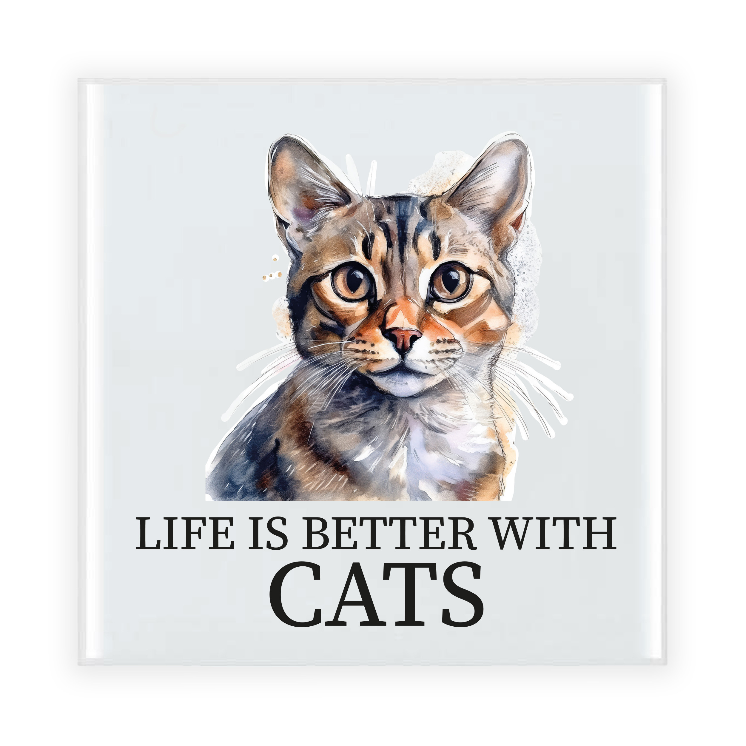 Cadeau tegel kattenliefhebber - Bengaal kat/poes - keramiek - waterverf - 15 cm