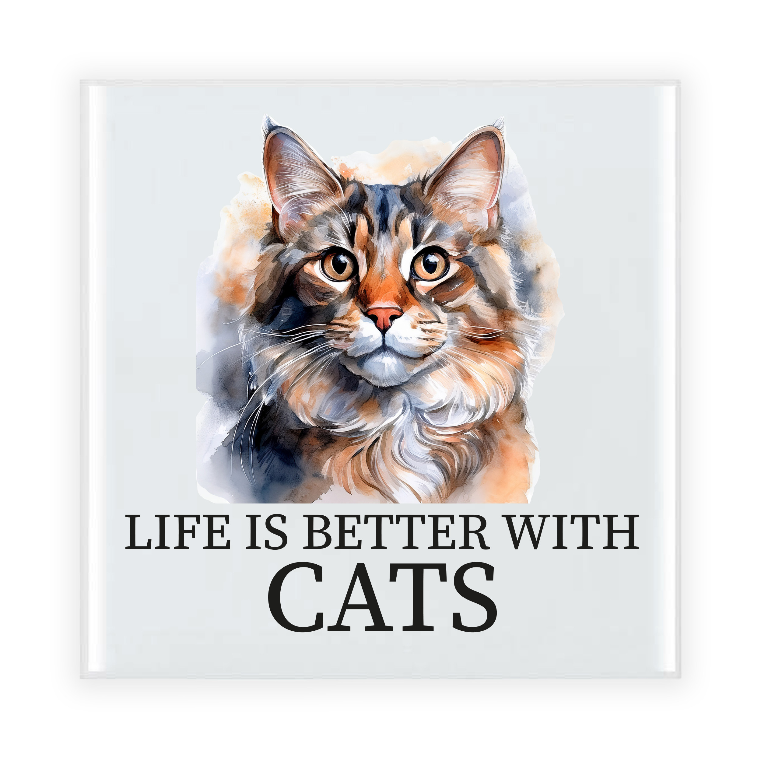 Cadeau tegel kattenliefhebber - Maine Coon kat/poes - keramiek - waterverf - 15 cm