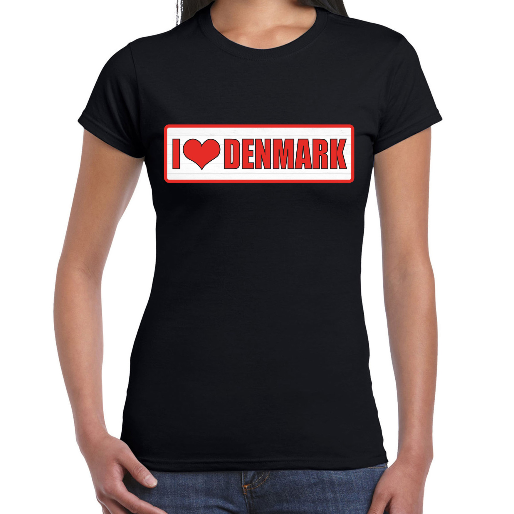 I love Denmark / Denemarken landen t-shirt zwart dames