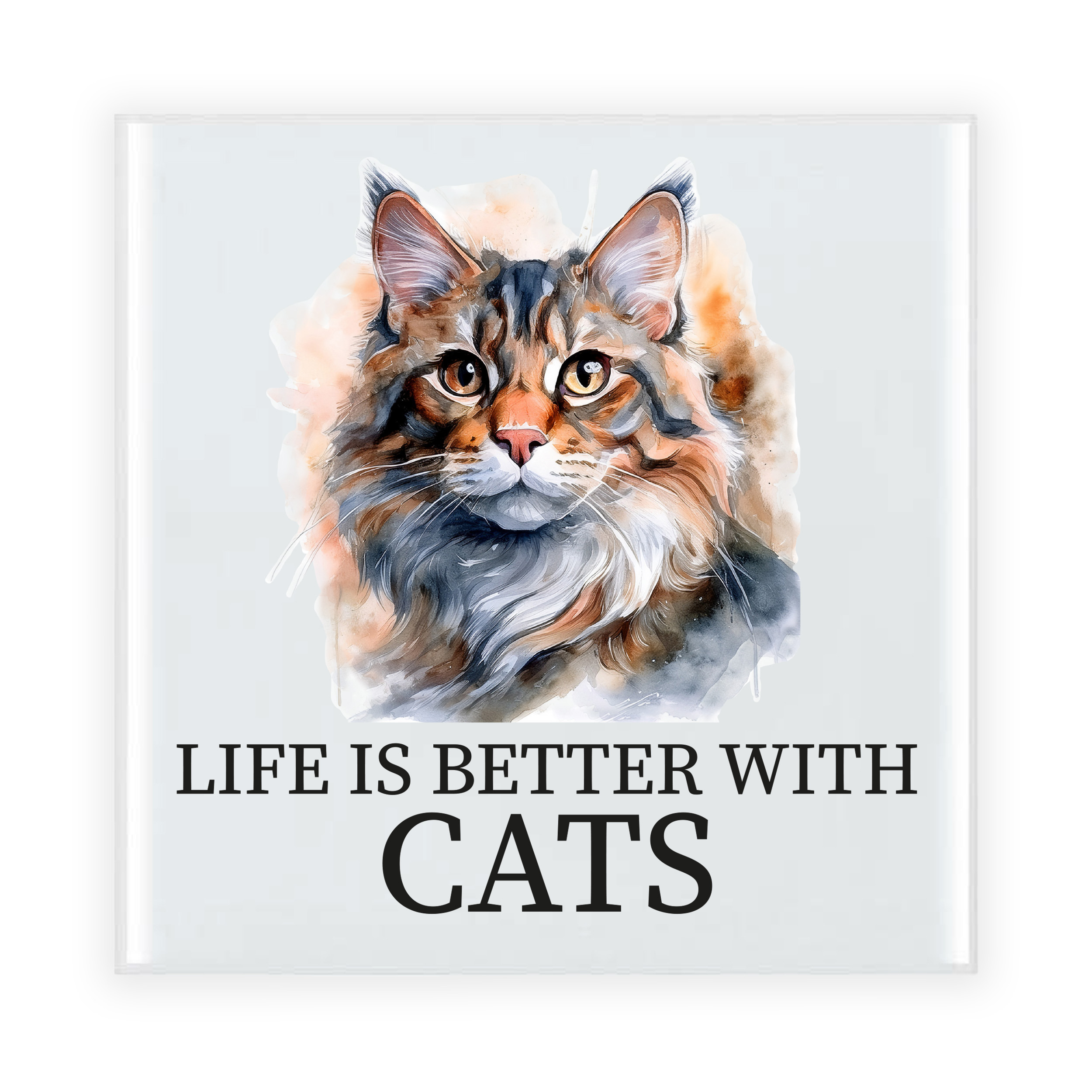 Cadeau tegel kattenliefhebber - Noorse Boskat kat/poes - keramiek - waterverf - 15 cm