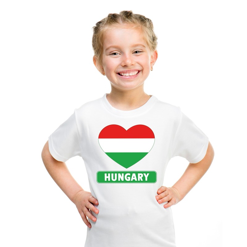 T-shirt Hongarije hart vlag - wit - voor kinderen - landen shirts - verkleedshirt