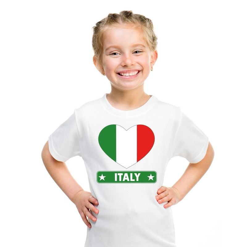 Vlag Italie hartje t-shirt - wit - kinderen - jongens en meisjes - landen - supporters