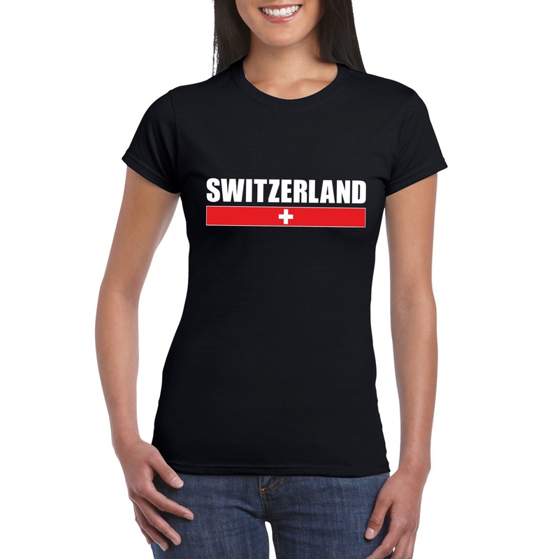 Zwart Zwitserland supporter t-shirt voor dames