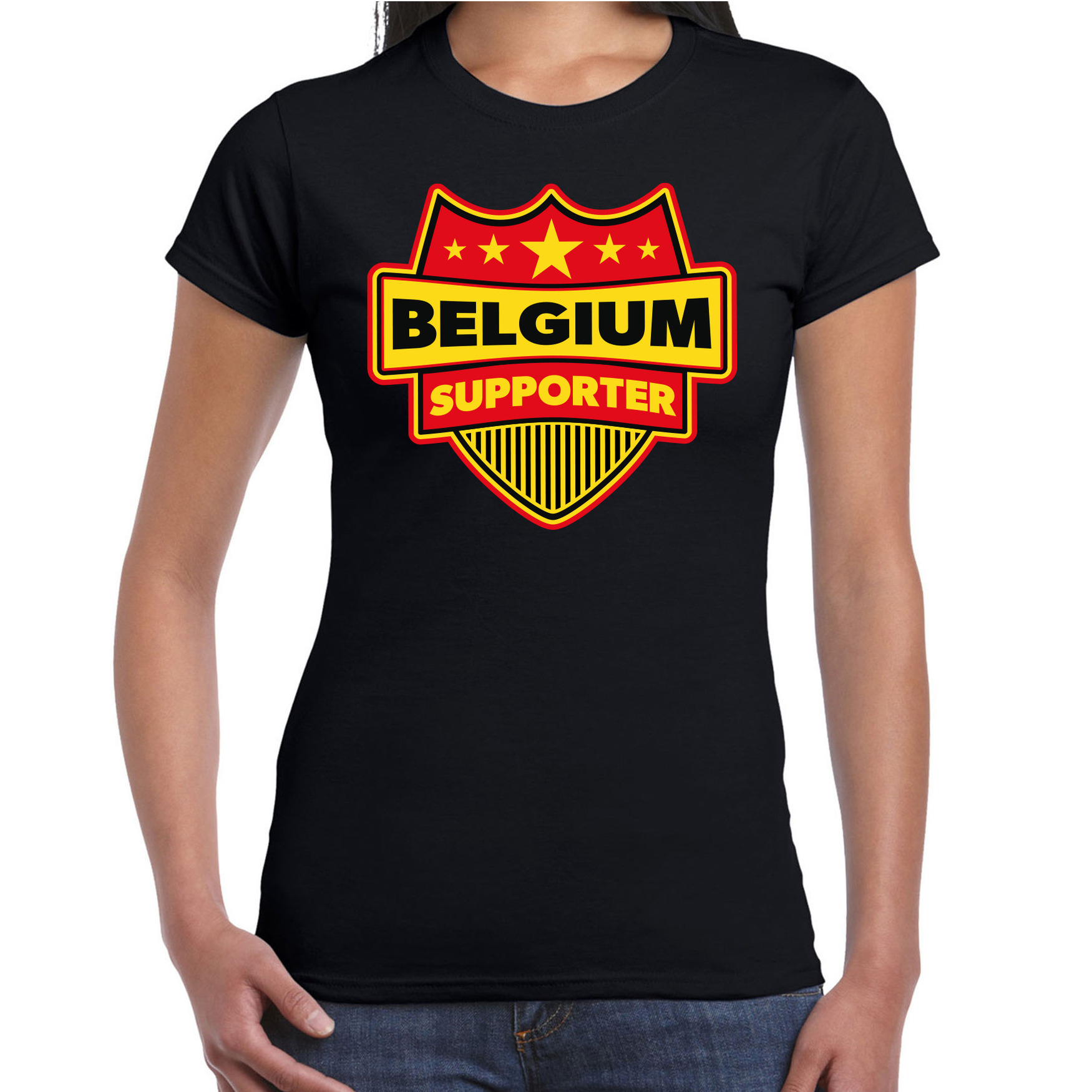 Belgie / Belgium schild supporter t-shirt zwart voor dames