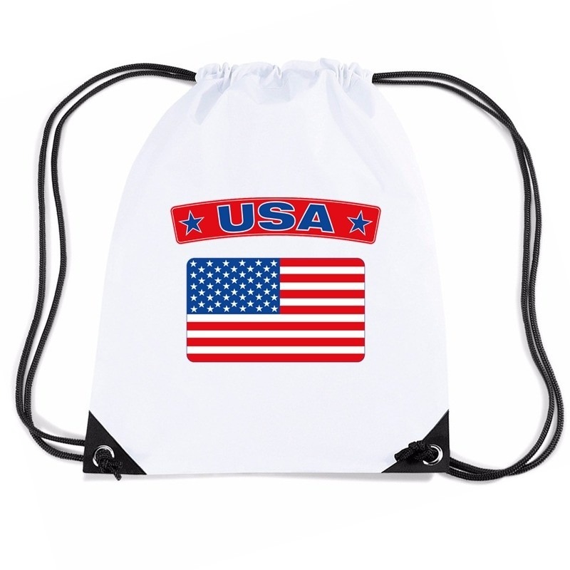 USA nylon rugzak wit met Amerikaanse vlag