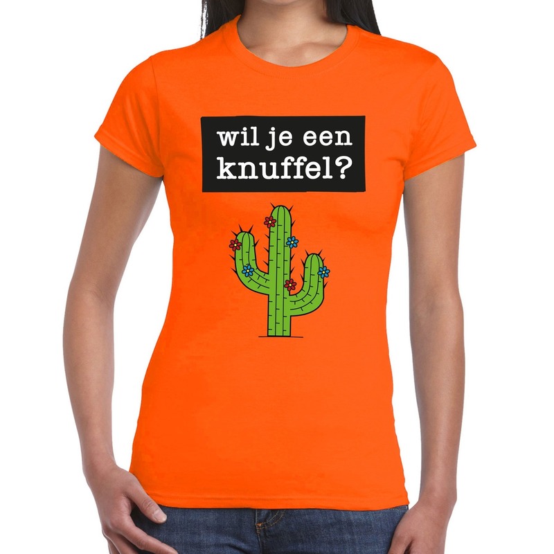 Wil je een Knuffel tekst t-shirt oranje dames